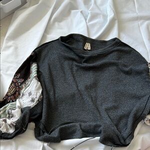 We The Free Gray Sweater with Patterned Sleeves